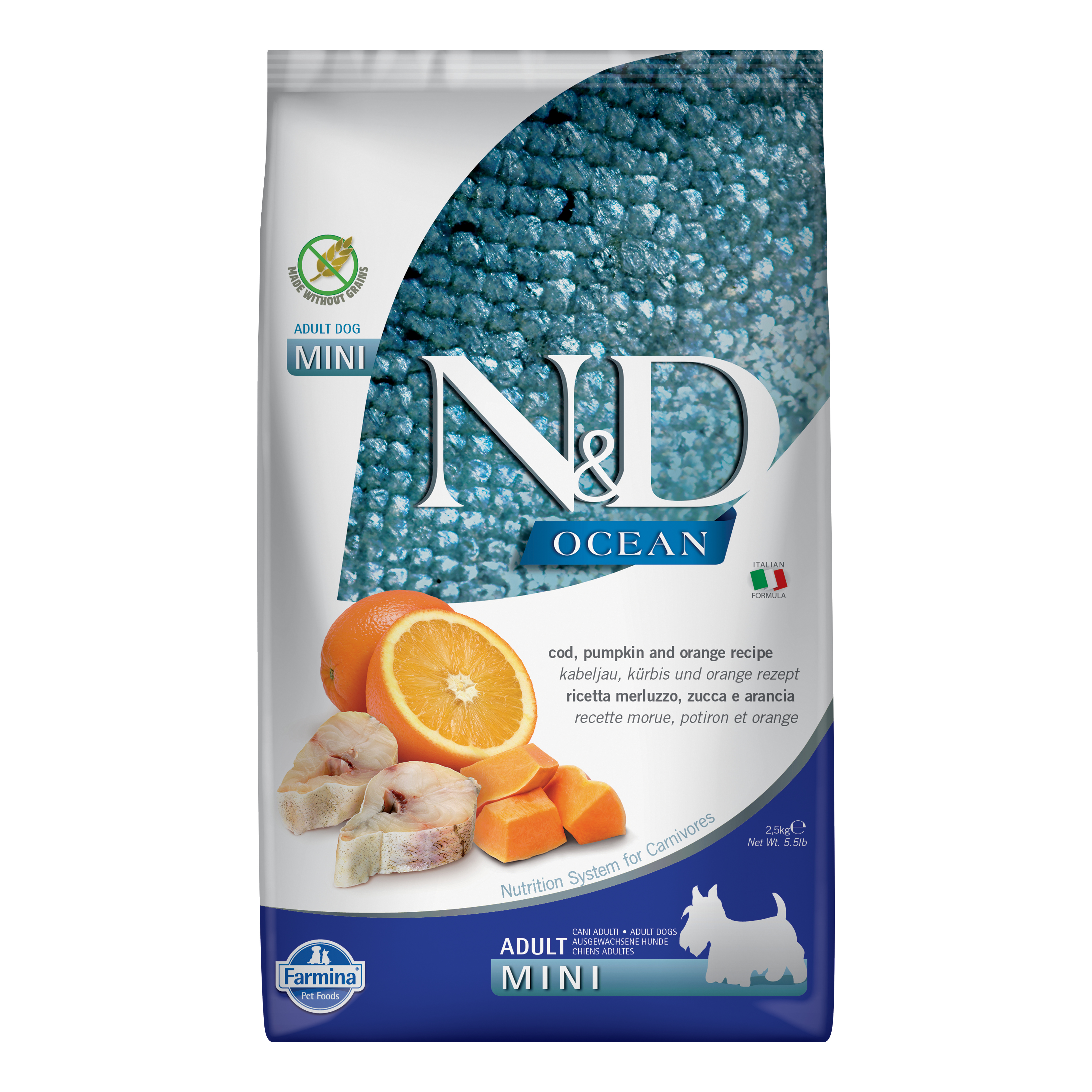 Farmina Cane N&amp;D Ocean Adulto Mini Merluzzo, Zucca &amp; Arancia 2,5 Kg
