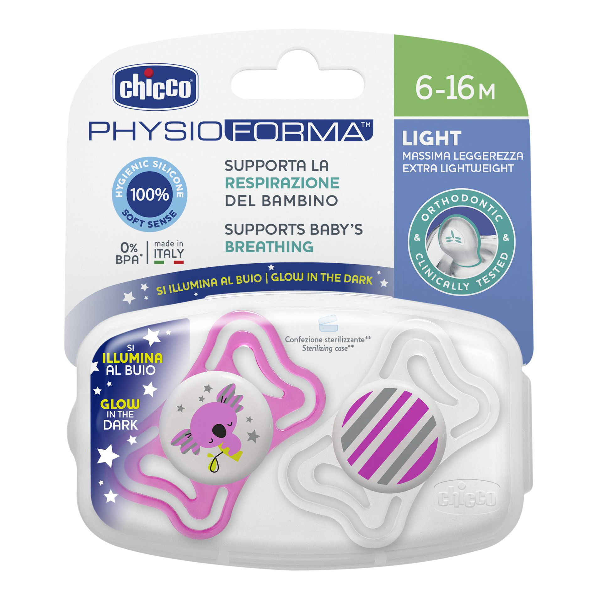 Chicco Succhietto light Lum Silicone 6m 2pezzi