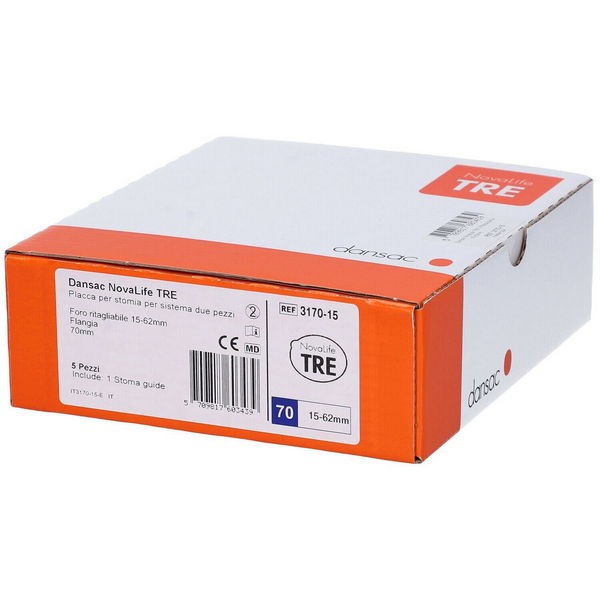 Placca Per Colostomia Stomi Non Introflessi Dansac Novalife Tre 2 Piana Ritagliabile 15-62 Mm 5 Pezzi-image