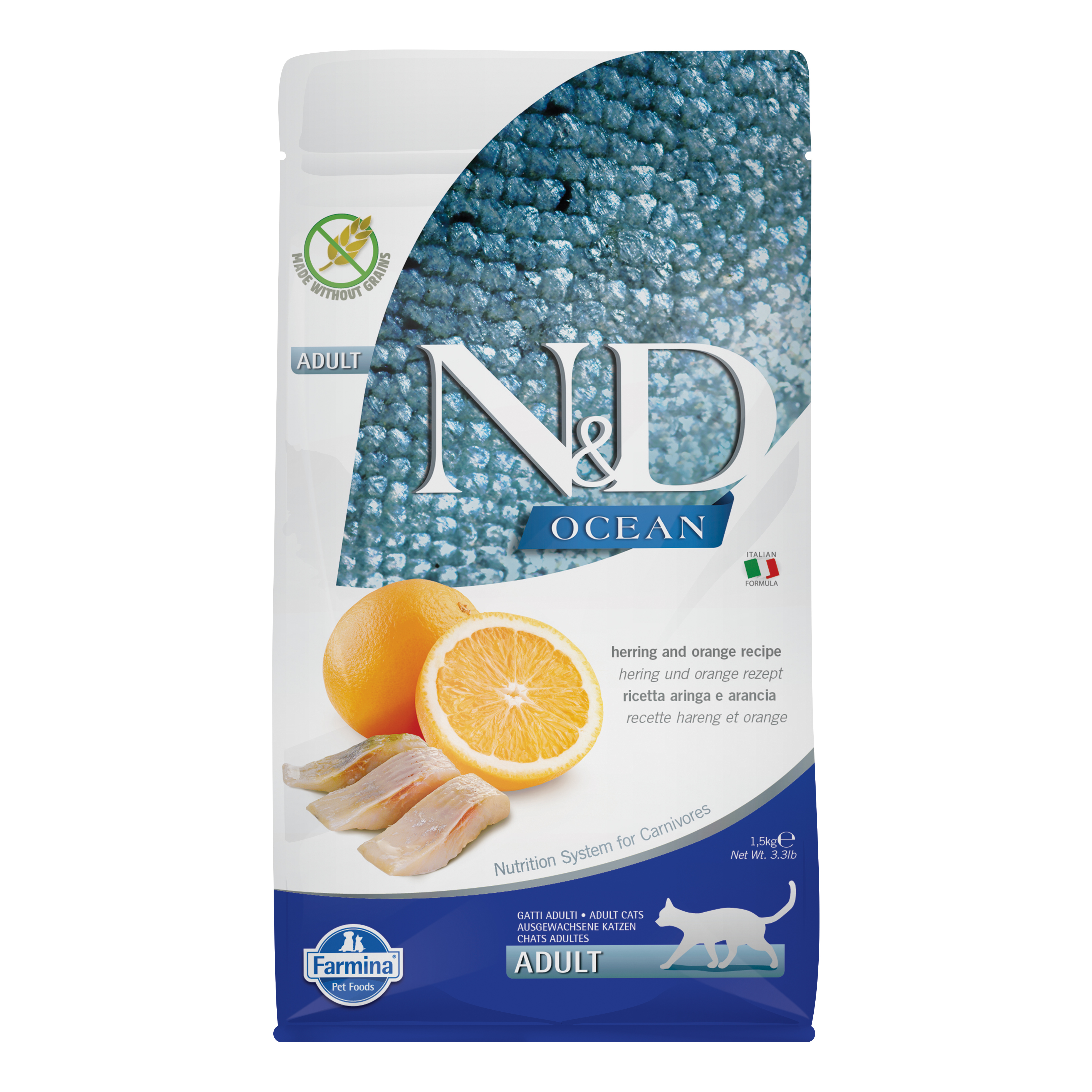 N&amp;d ocean cat herring &amp; orange adult 1,5 kg