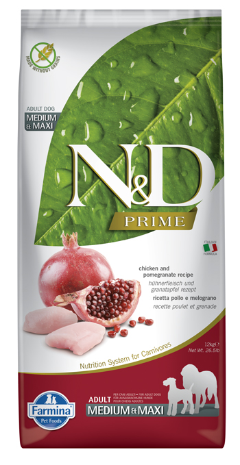N&amp;d prime dog chicken &amp; pomegranate adult medium/maxi 12 kg