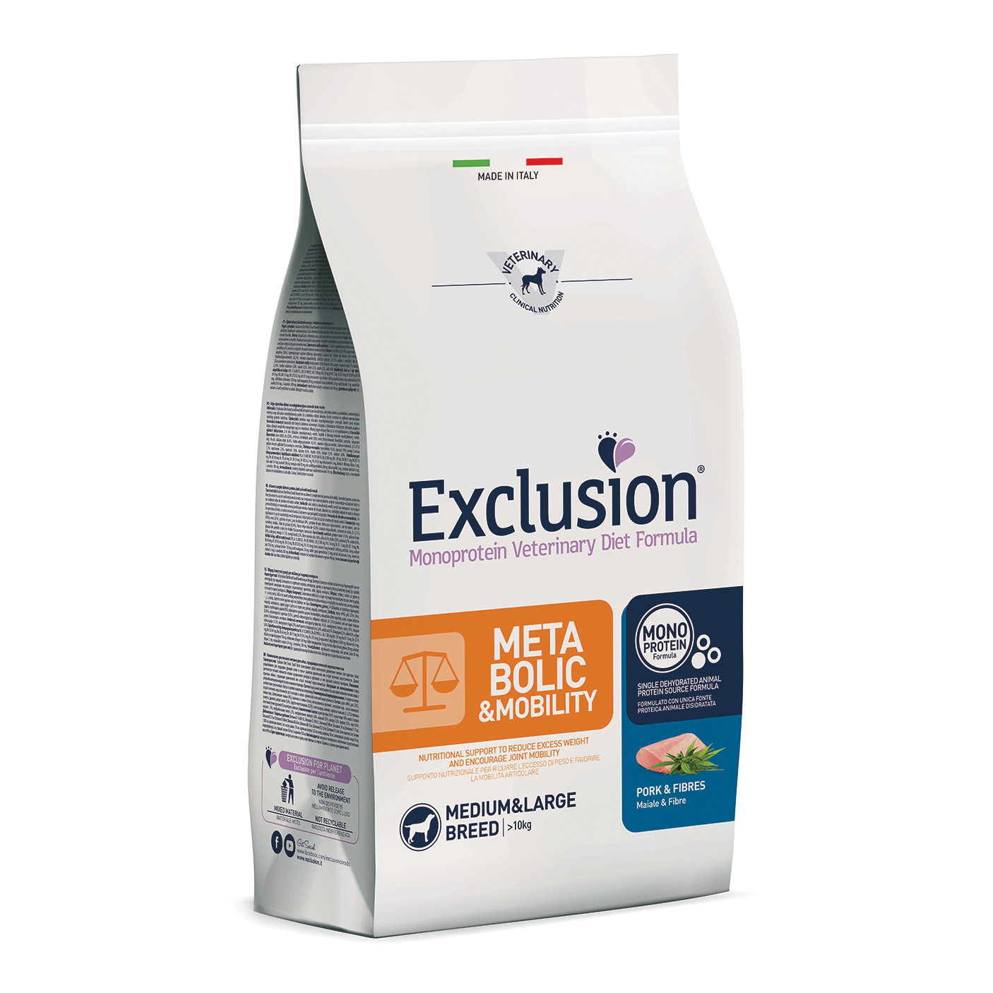 Exclusion Cane Diet Metabolic &amp; Mobility Adulto Medium&amp;Large Maiale &amp; Fibre 2 Kg