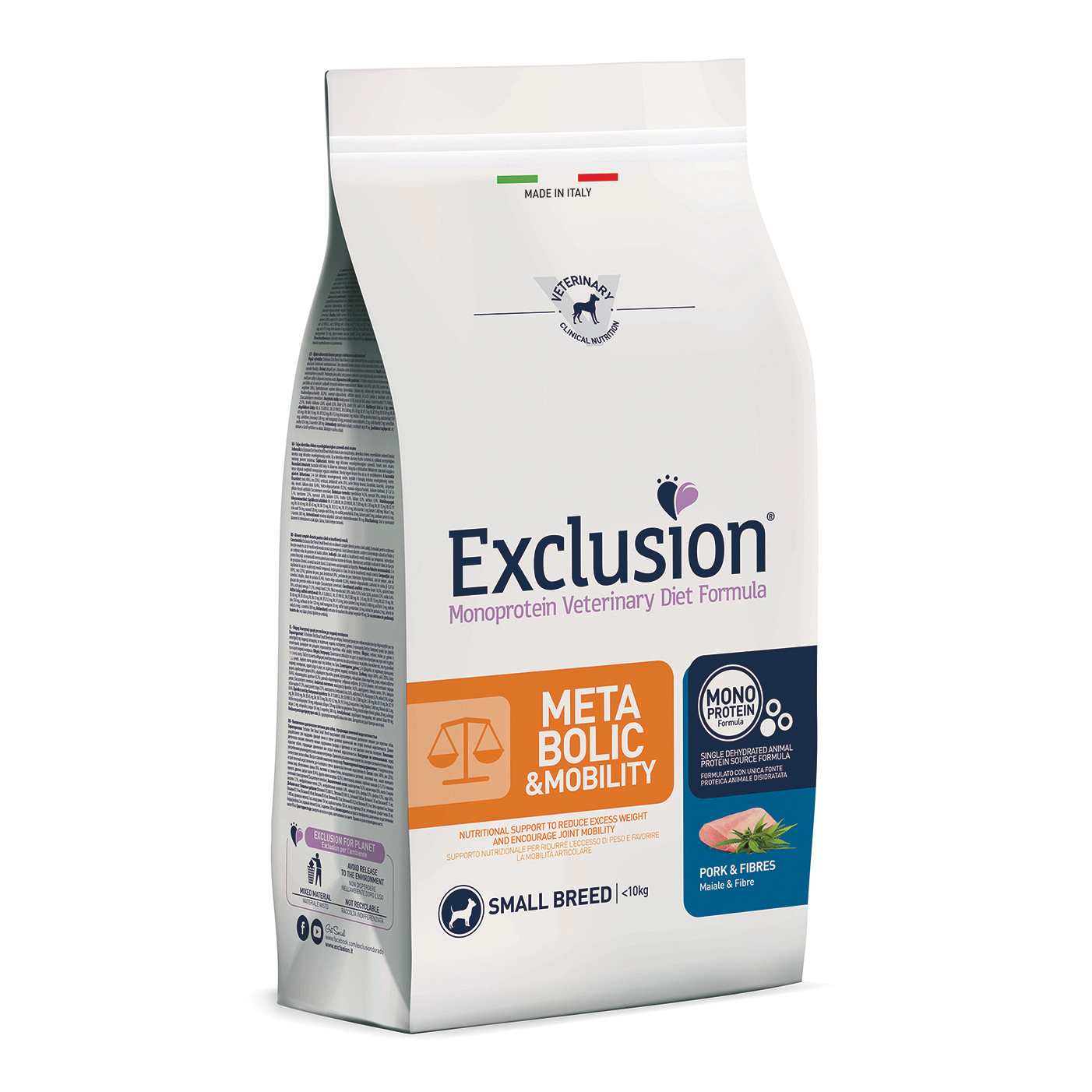 Exclusion Cane Diet Metabolic &amp; Mobility Adulto Small Maiale &amp; Fibre 2 Kg