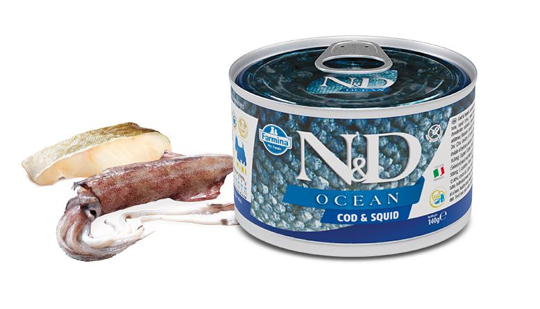 Farmina Cane N&amp;D Ocean Adulto Mini Merluzzo &amp; Calamaro Lattina 140 Gr
