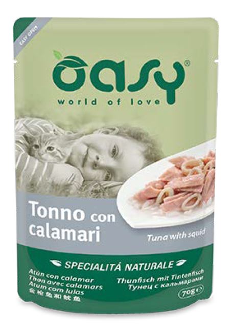 Oasy Gatto Specialita' Naturali In Busta Adulto Tonno &amp; Calamari 70 Gr