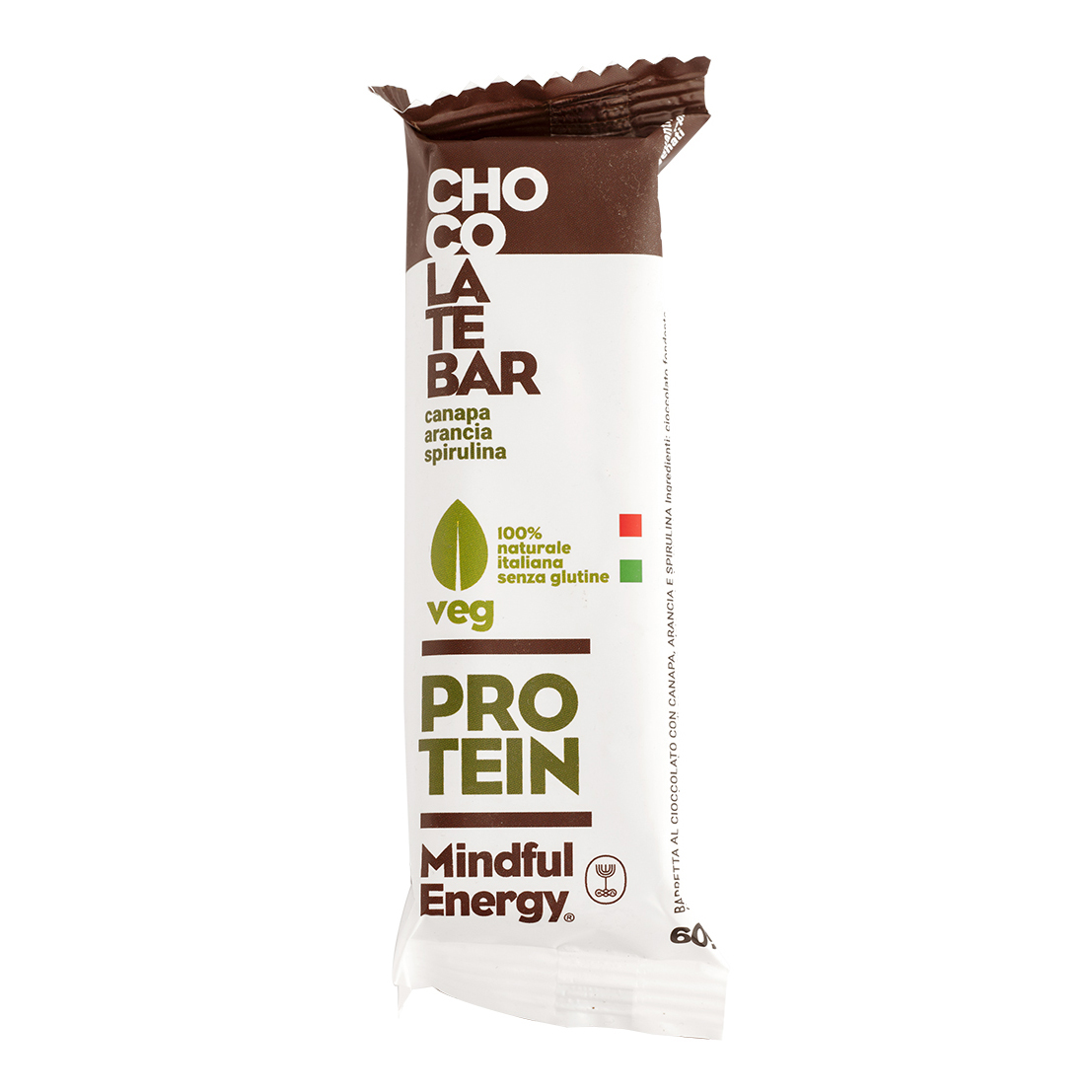 Mindful energy barretta al cioccolato con canapa-arancia-spirulina 60 g