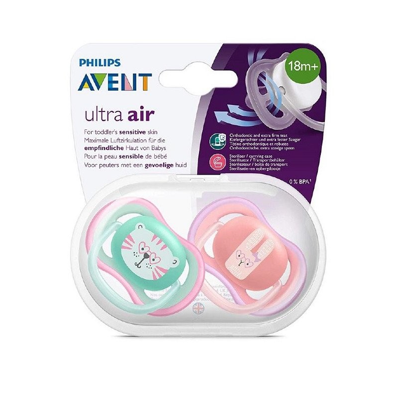 Avent succhietti ultra air 18m+ femmina giraffa-riccio 2 pezzi