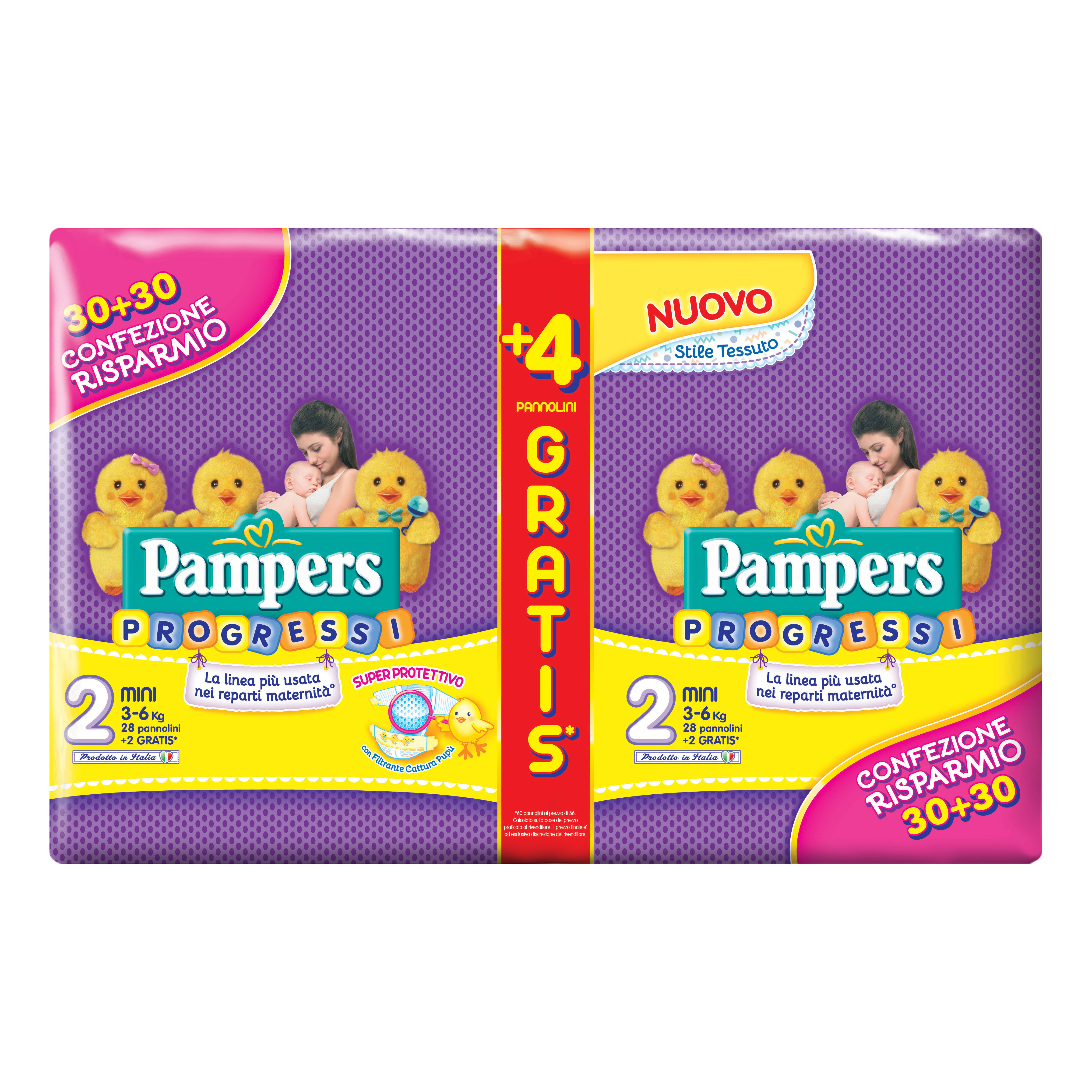 Pampers progressi mini pannolino 2 3-6kg 60 pezzi