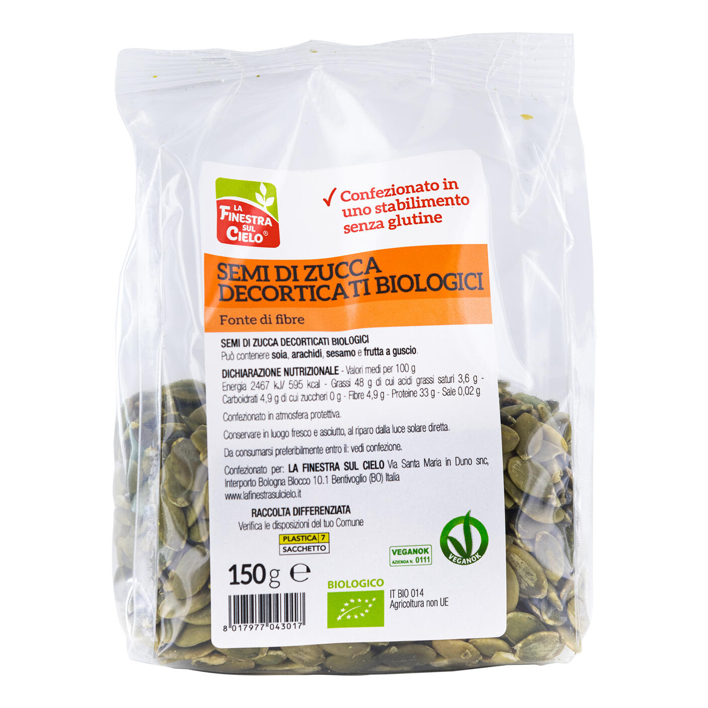 Semi di zucca bio senza glutine 150 g