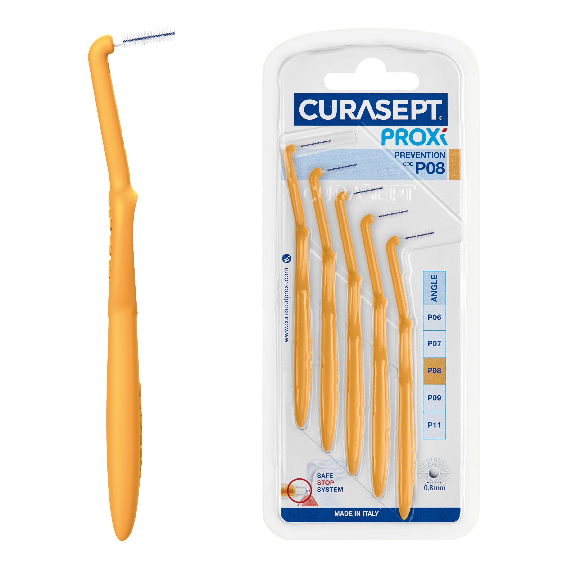 Curasept Proxi Angle Scovolino P08 Arancio Chiaro 5 Pezzi 0,8mm