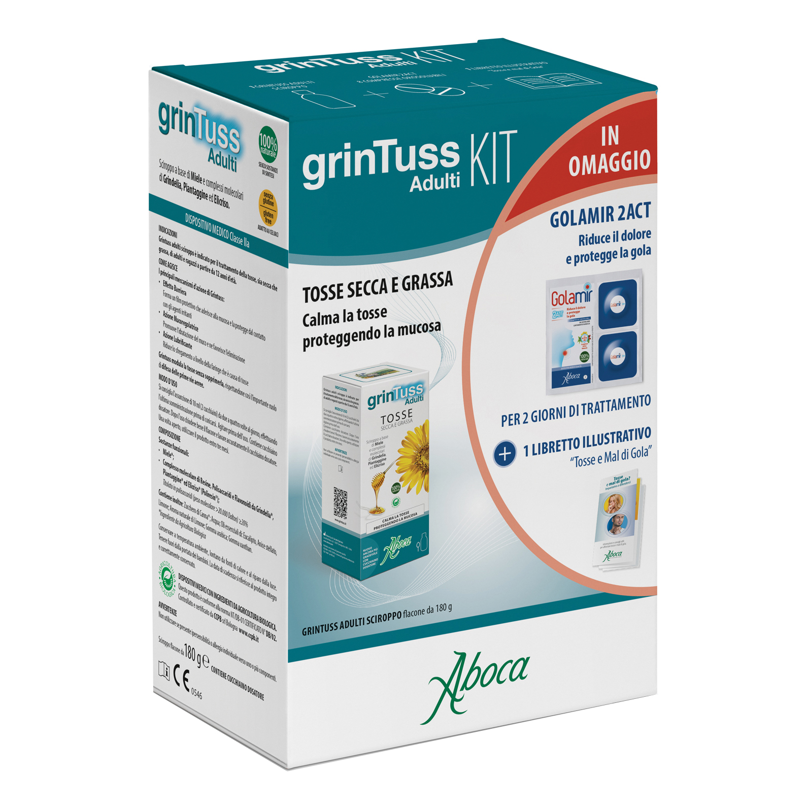 Grintuss adulti kit sciroppo con poliresin 180 g + golamir 2 act 20 compresse orosolubili