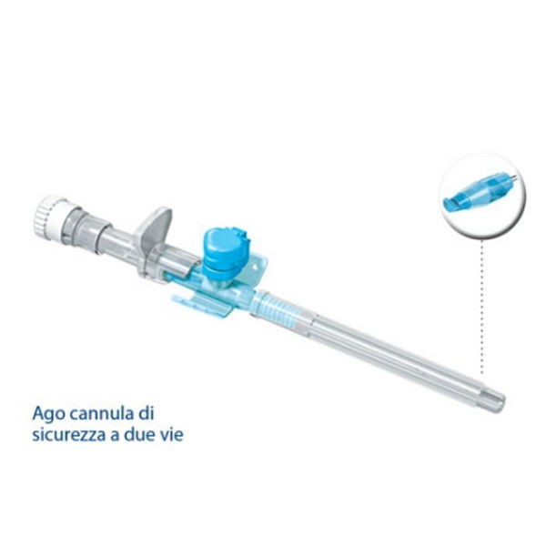 Ago cannula 2 vie sterile monouso neo venopic in poliuretano gauge 18 lunghezza 45 mm con sistema di sicurezza smartsafe