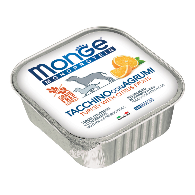 Monge Cane Monoprotein Vaschetta Adulto Tacchino & Agrumi 150 Gr