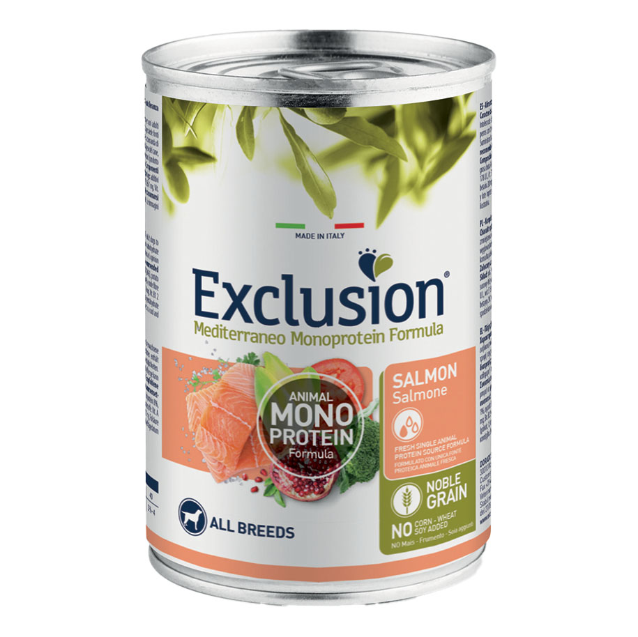 Exclusion Cane Mediterraneo Adulto All Breeds Salmone Lattina 400 Gr