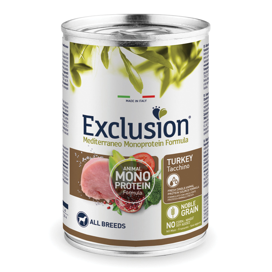 Exclusion Cane Mediterraneo Adulto All Breeds Tacchino Lattina 400 Gr