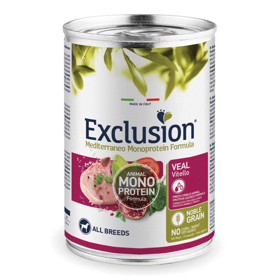 Exclusion Cane Mediterraneo Adulto All Breeds Vitello Lattina 400 Gr