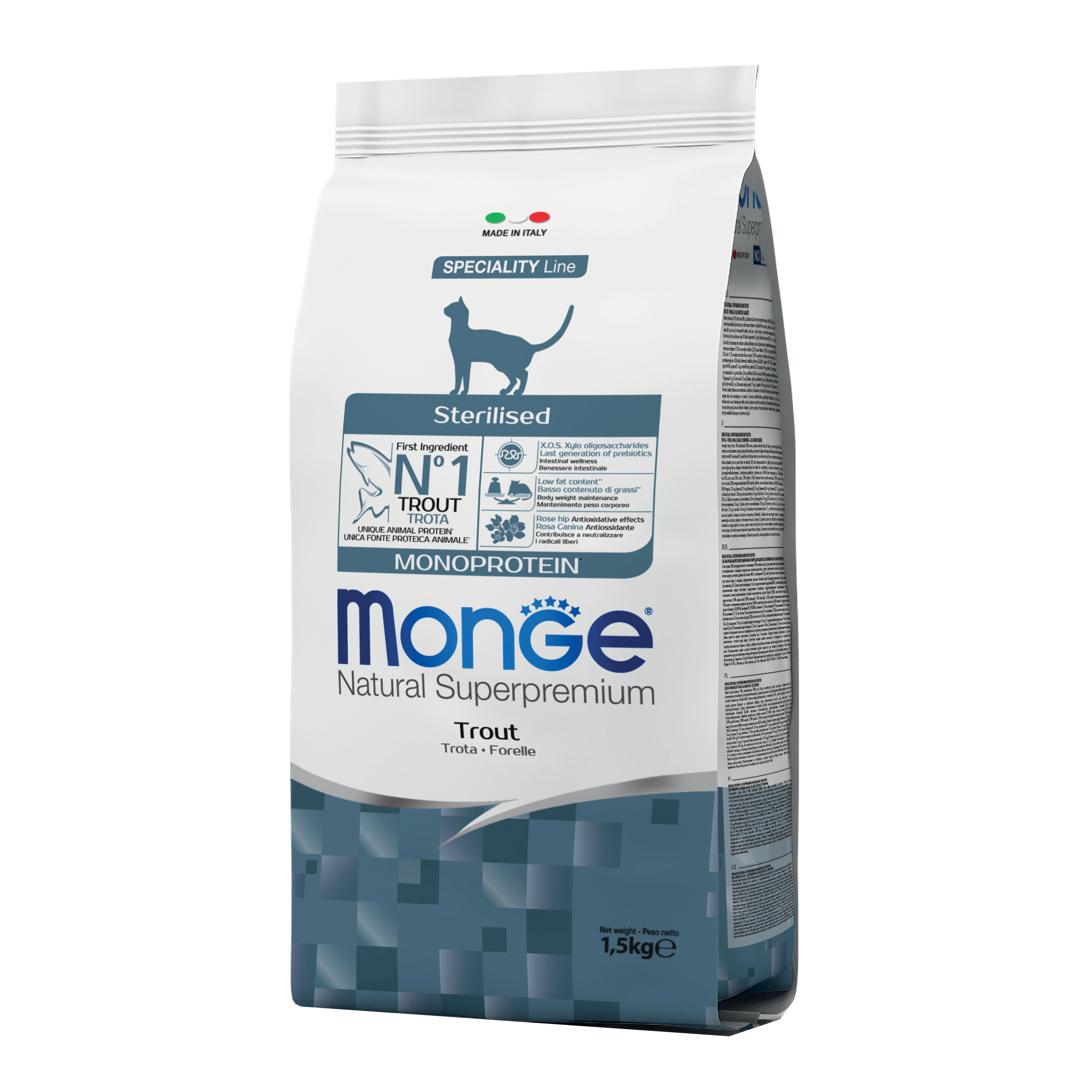 Monge Gatto Natural Superpremium Adulto Sterilizzato Trota 1,5 Kg