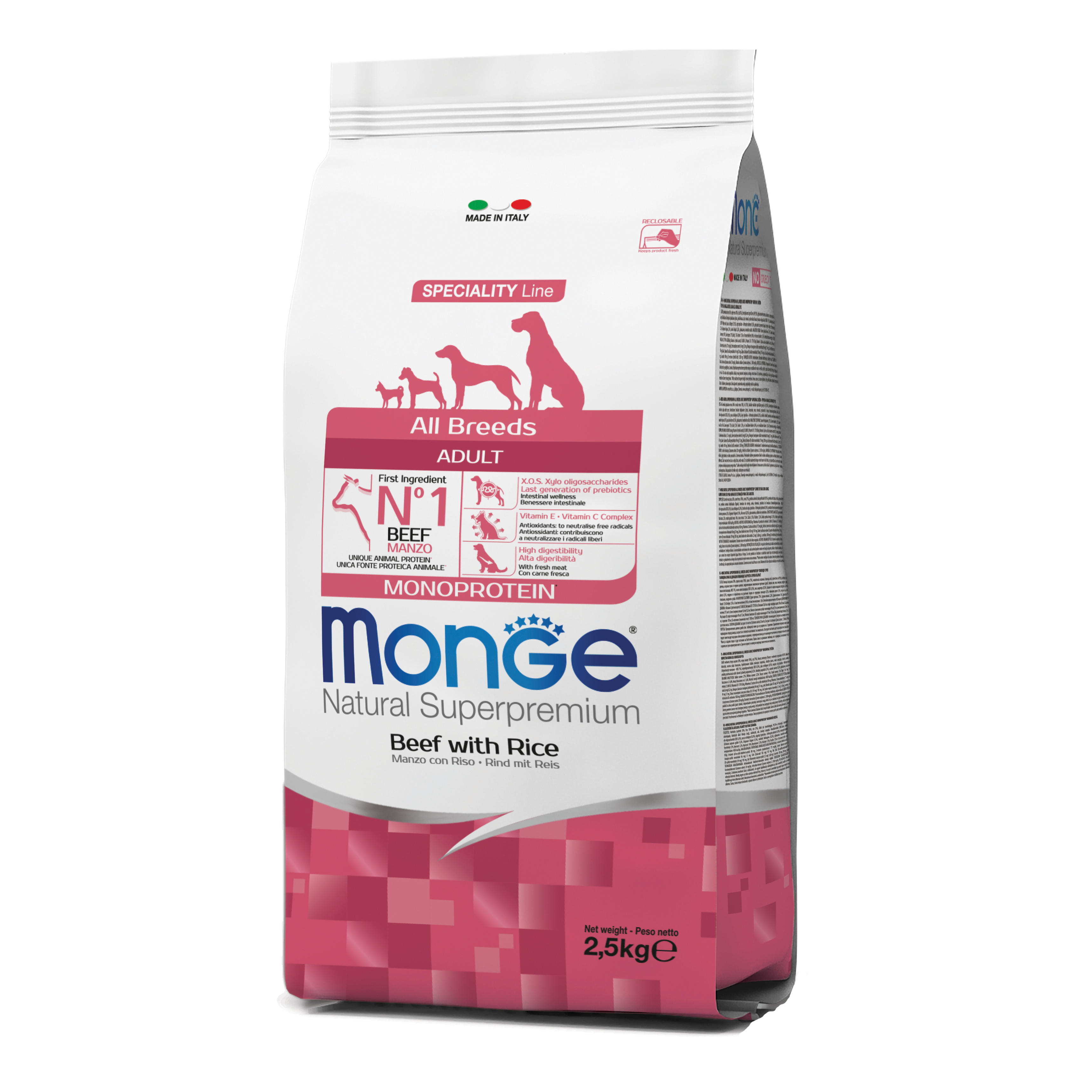 Monge Cane Natural Superpremium Adulto All Breeds Manzo & Riso 2,5 Kg