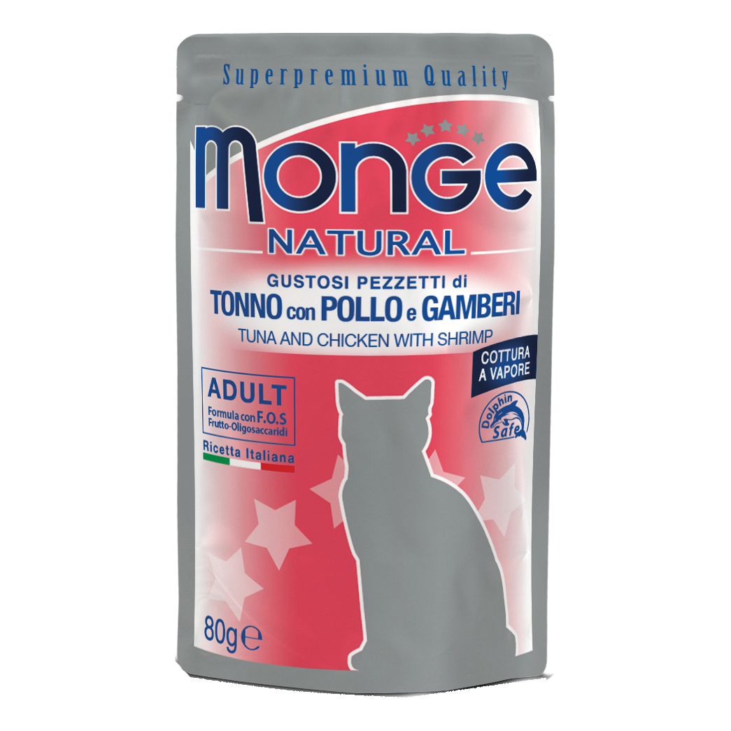 Monge Gatto Natural Busta Adulto Tonno, Pollo & Gamberetti 80 Gr