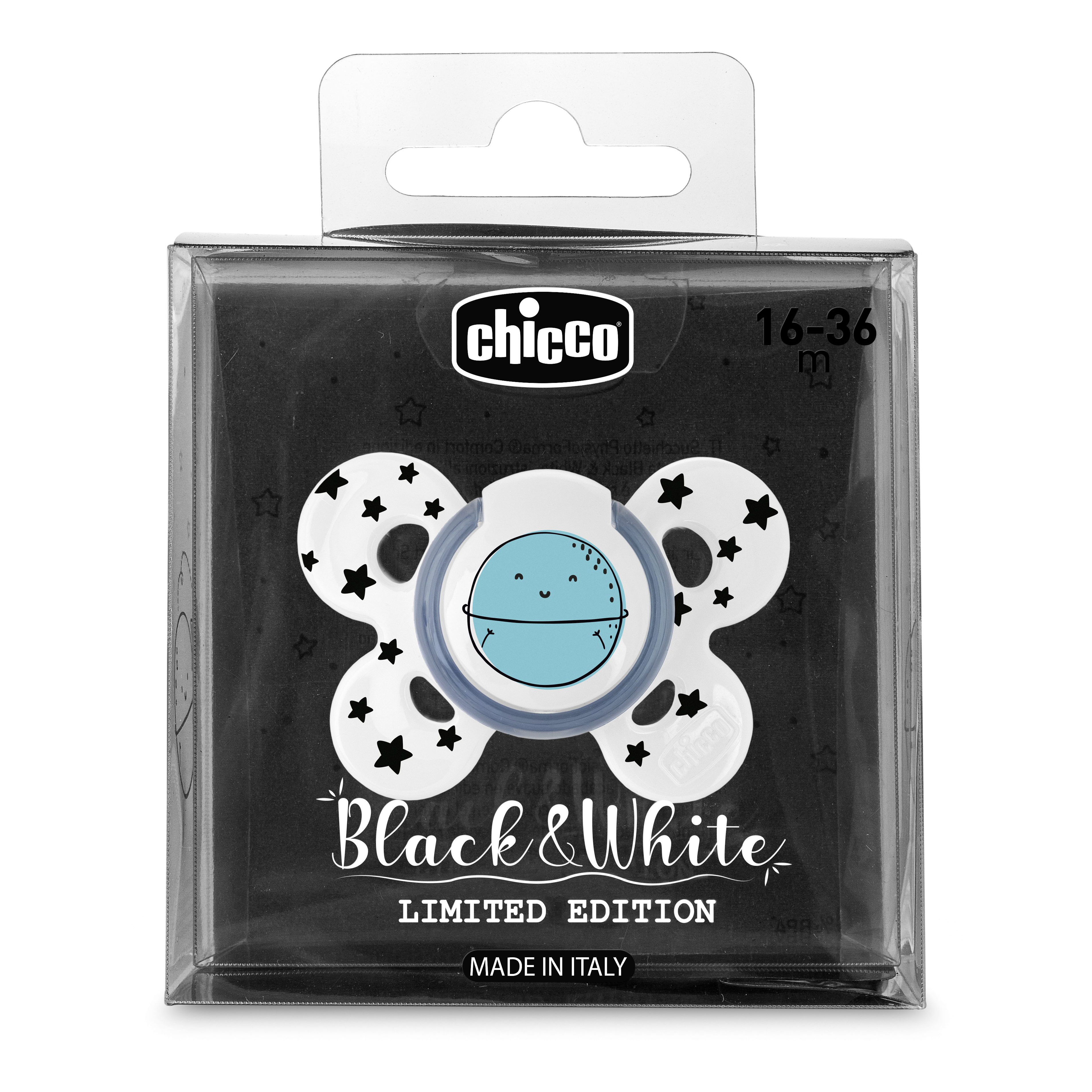 Chicco succhietto comfort black&amp;white silicone 16-36m