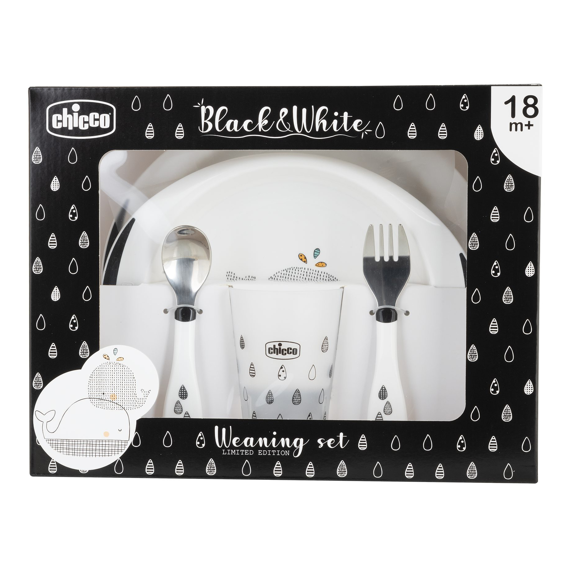 Chicco set pappa black&amp;white 18m+ whales