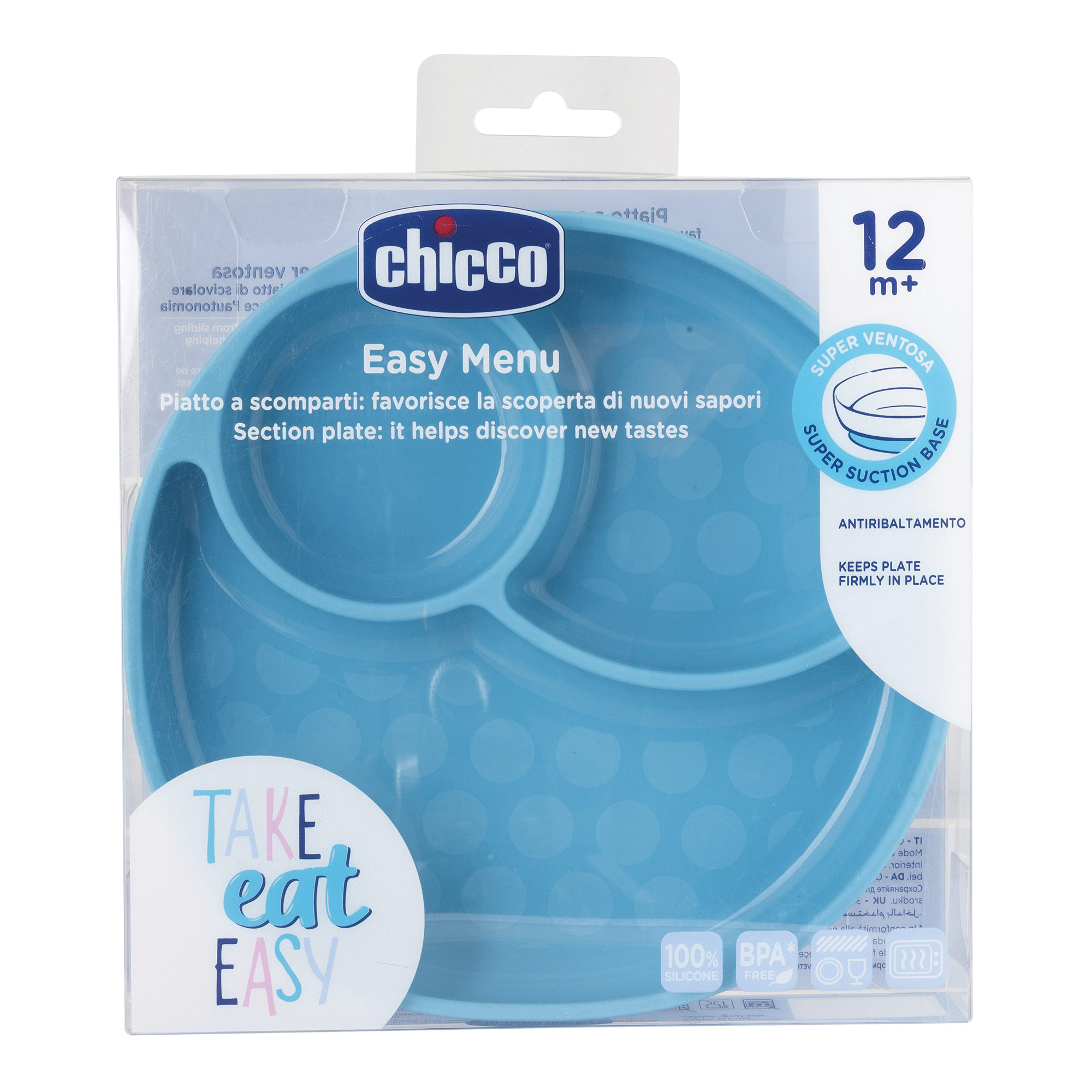 Chicco piatto silicone ventosa blu
