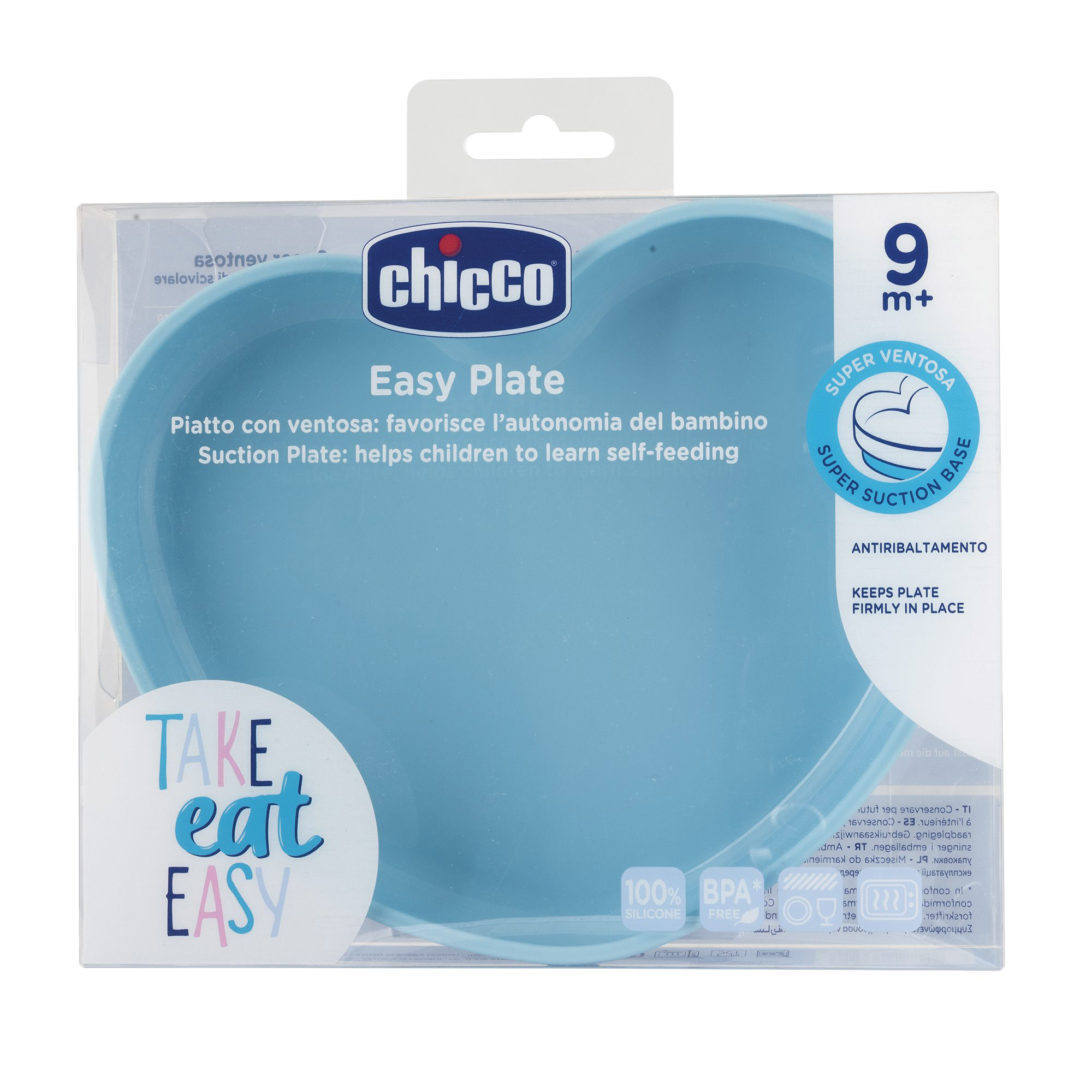 Chicco piatto cuore ventosa silicone blu