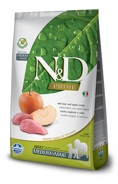 N&amp;d prime dog boar&amp;apple adult mediumium maxi 2,5 kg sacco apri e chiudi