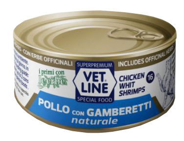 Vet line per gatto pollo naturale+gamberetti 70 g
