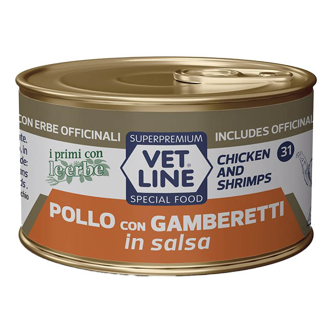 Vet line gatto pollo/gamberetti salsa 70 g
