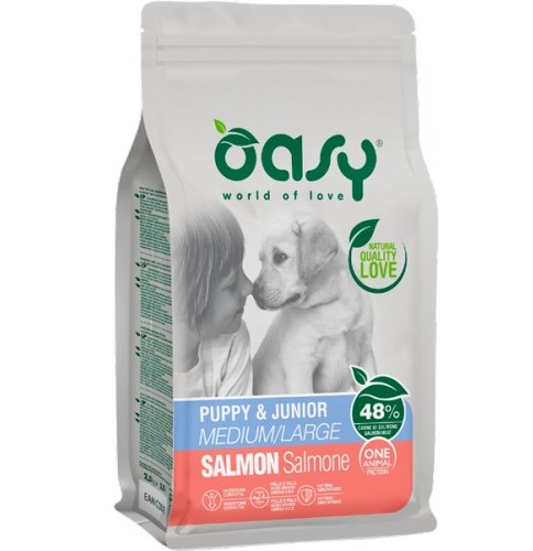 Oasy Cane Oap Puppy&amp;Junior Medium&amp;Large Salmone 12 Kg New Pack