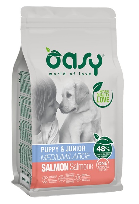 Oasy Cane Oap Puppy&amp;Junior Medium&amp;Large Salmone 2,5 Kg New Pack