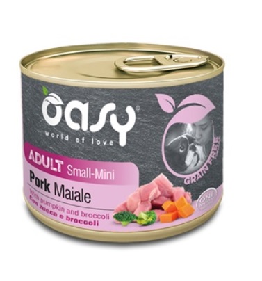 Oasy Cane Grain Free Adulto Small&Mini Tocchetti Di Maiale, Zucca & Broccoli 200 Gr