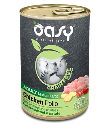 Oasy Cane Grain Free Adulto Medium&Large Tocchetti Di Pollo, Pomodorini & Patate 400 Gr