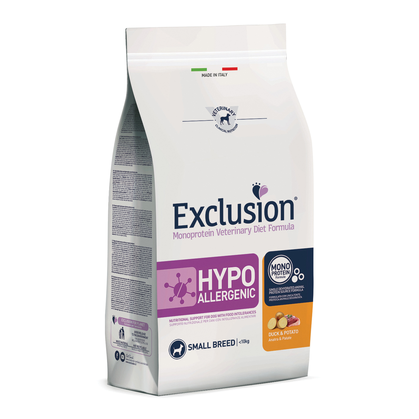 Exclusion Cane Diet Hypoallergenic Adulto Small Anatra amp Patate 2 Kg