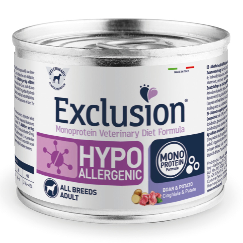Exclusion monoprotein veterinary diet formula hypoallergenic boar and potato all breeds 200 g