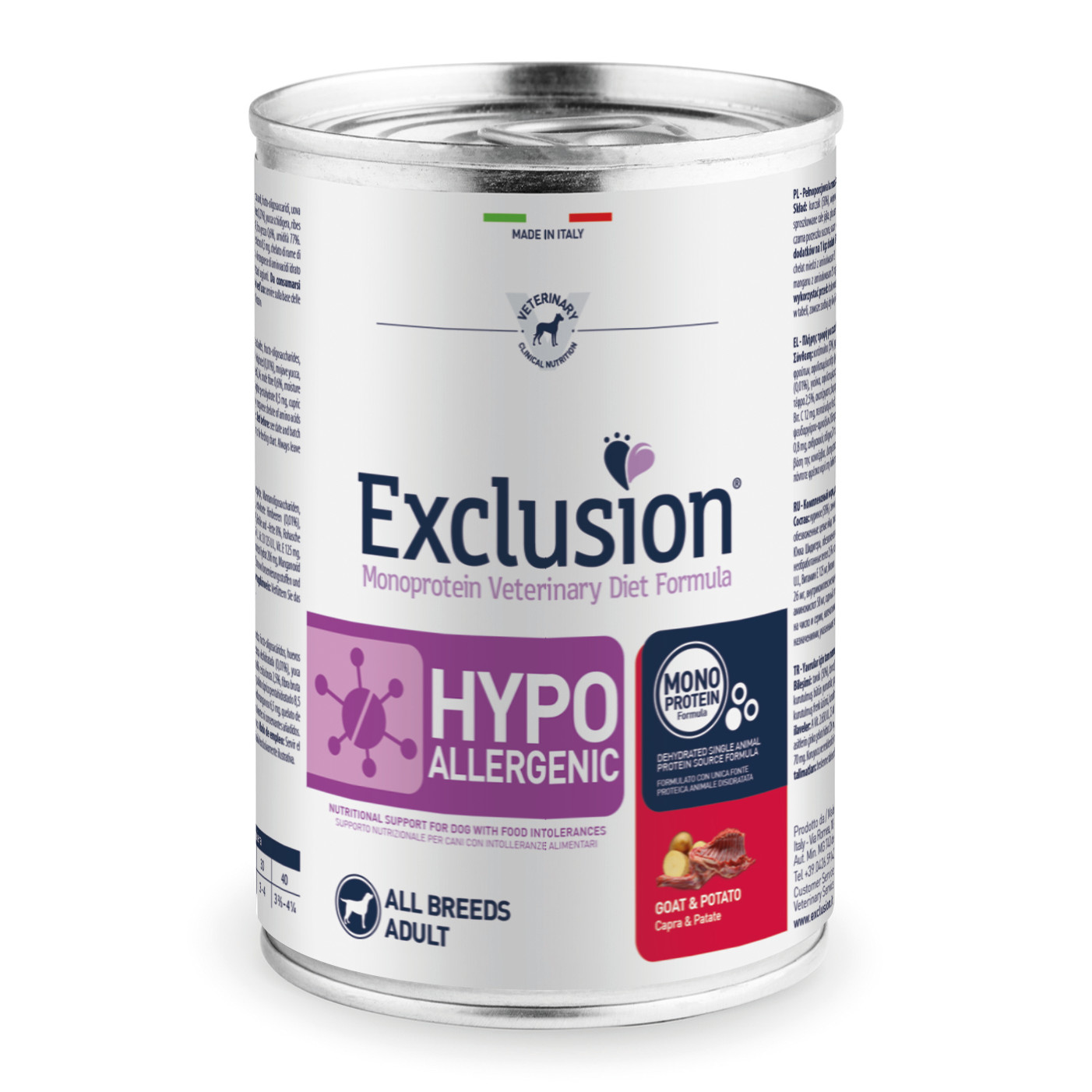Exclusion monoprotein veterinary diet formula hypoallergenic goat and potato all breeds 400 g