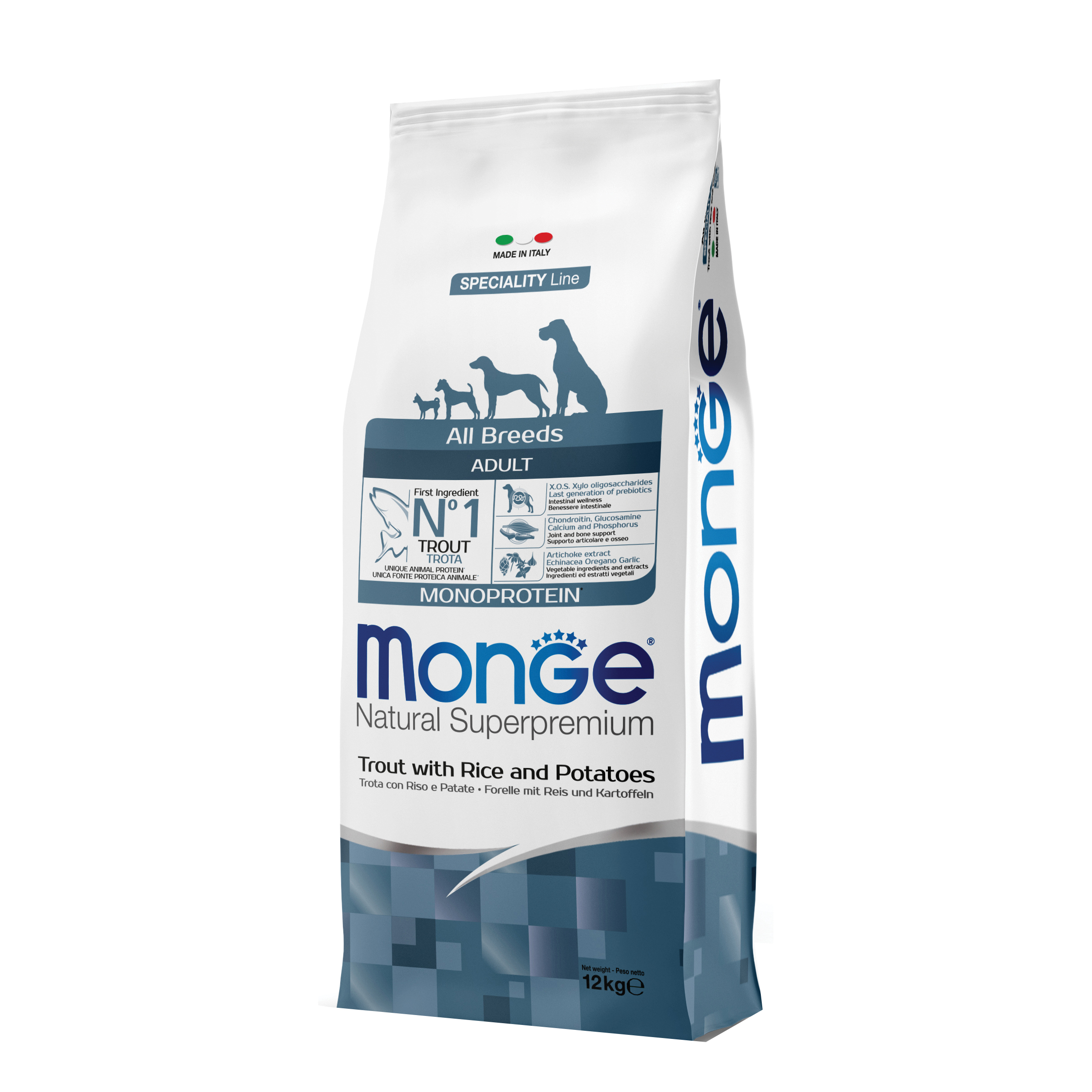 Monge Cane Natural Superpremium Adulto All Breeds Trota, Riso &amp; Patate 12 Kg