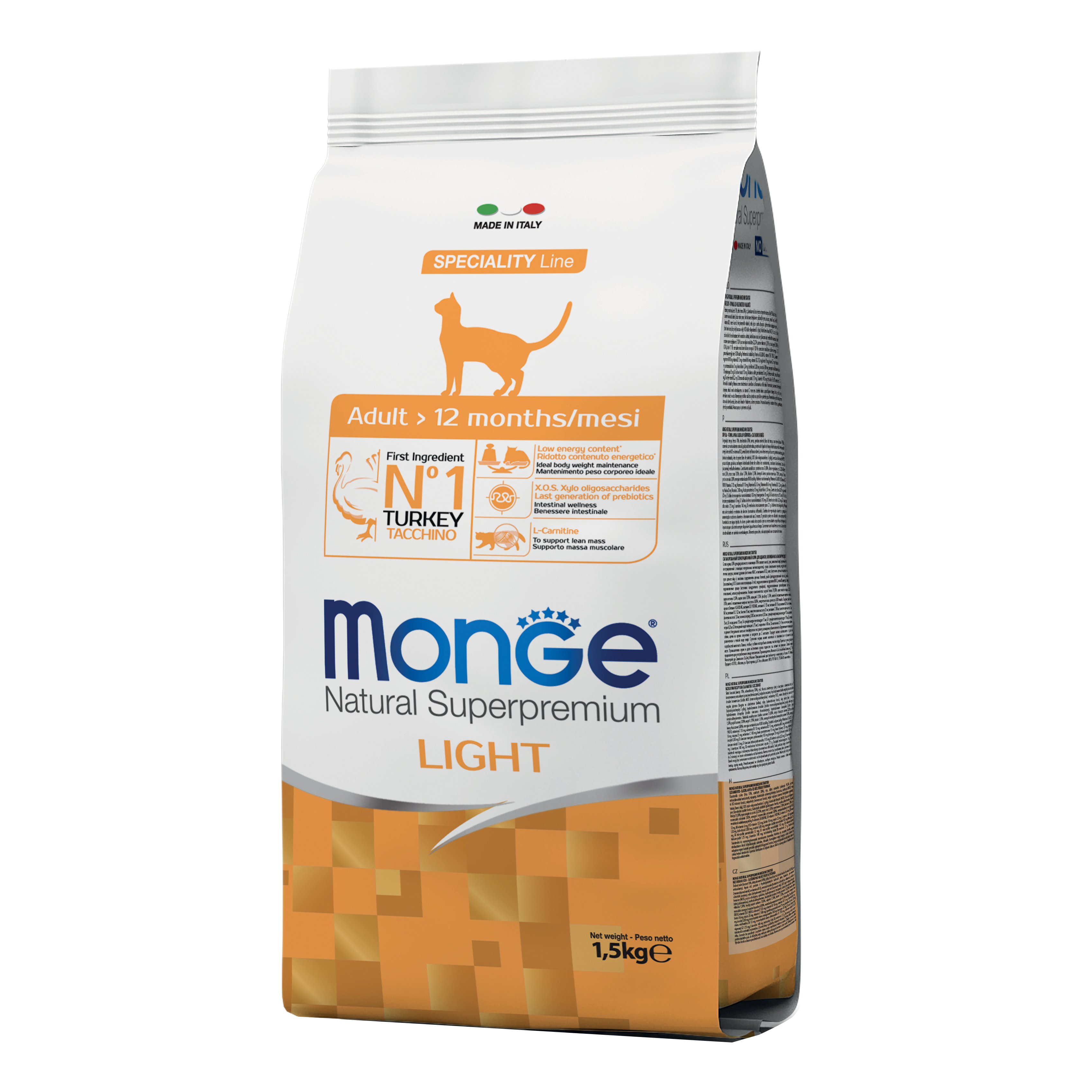 Monge Gatto Natural Superpremium Light Adulto Tacchino 1,5 Kg