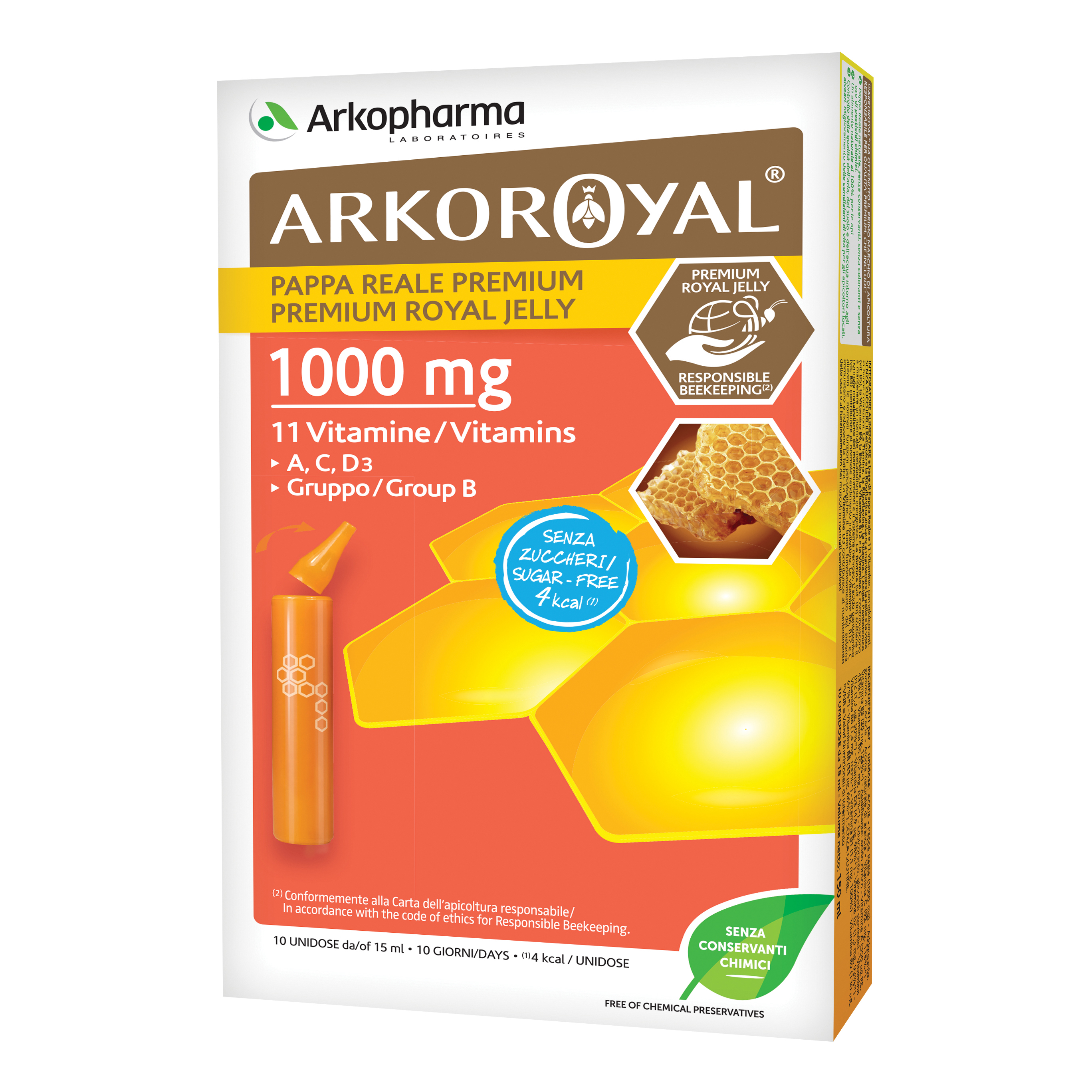 Arkopharma Arkoroyal - Pappa Reale 1000Mg + 11 Vitamine Senza Zucchero, 10 Fiale-image