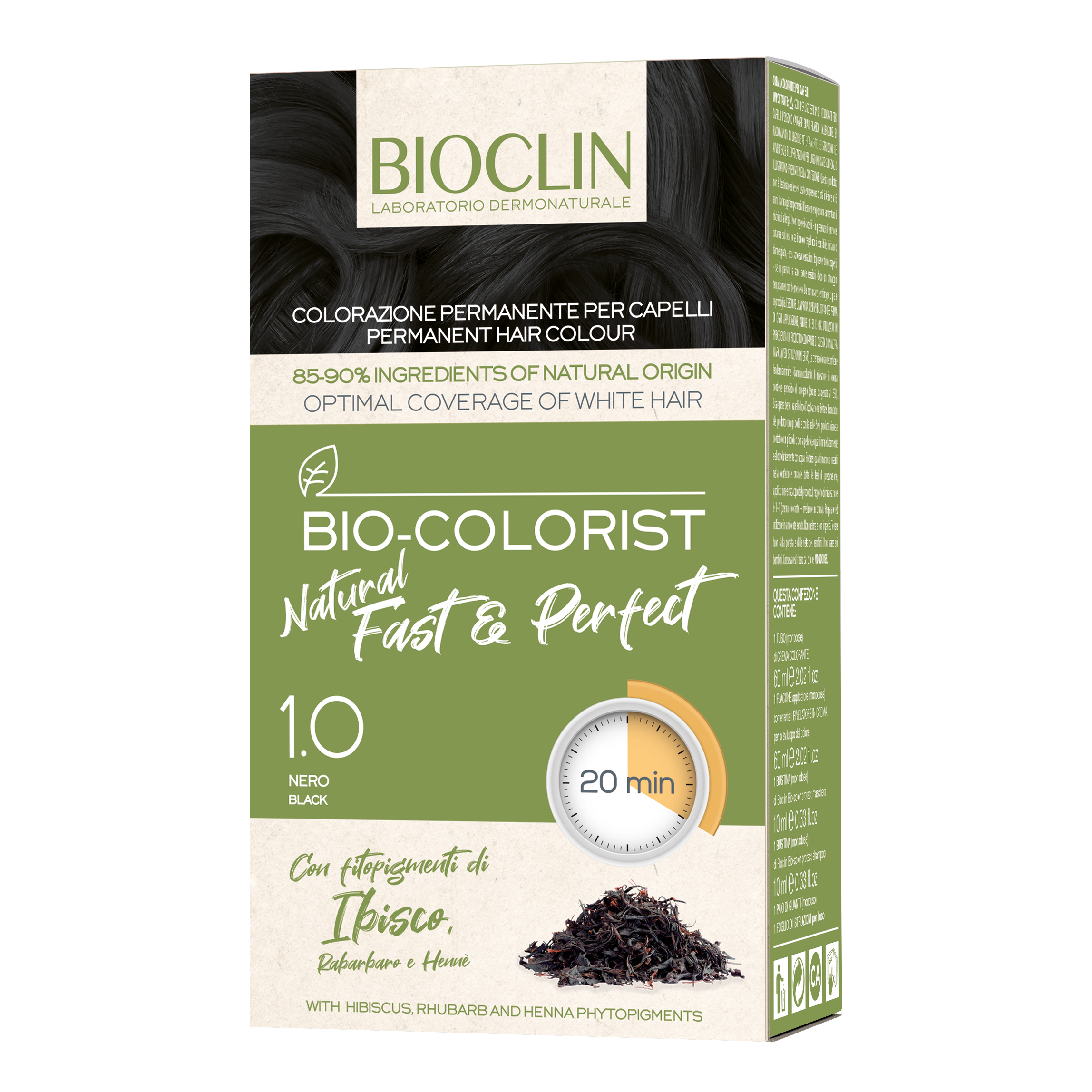 Bioclin bio color fast&amp;perfection 1,0 nero crema colorante 60 ml + rivelatore in crema 60 ml + bio color shampoo 10 ml + bio color maschera 10 ml