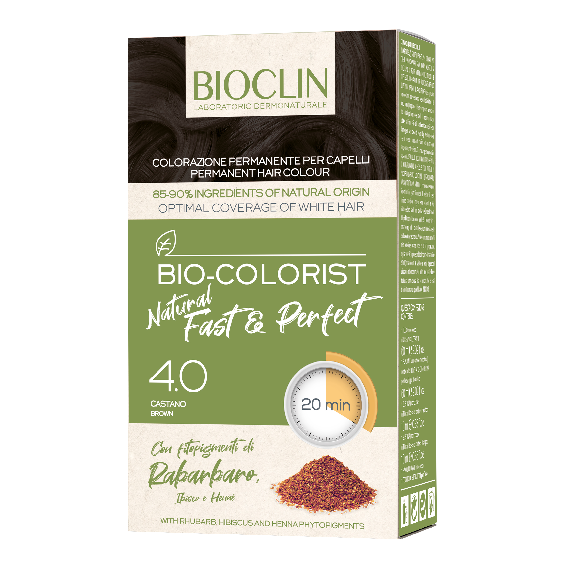 Bioclin bio color fast&amp;perfection 4,0 castano crema colorante 60 ml + rivelatore in crema 60 ml + bio color shampoo 10 ml + bio color maschera 10 ml