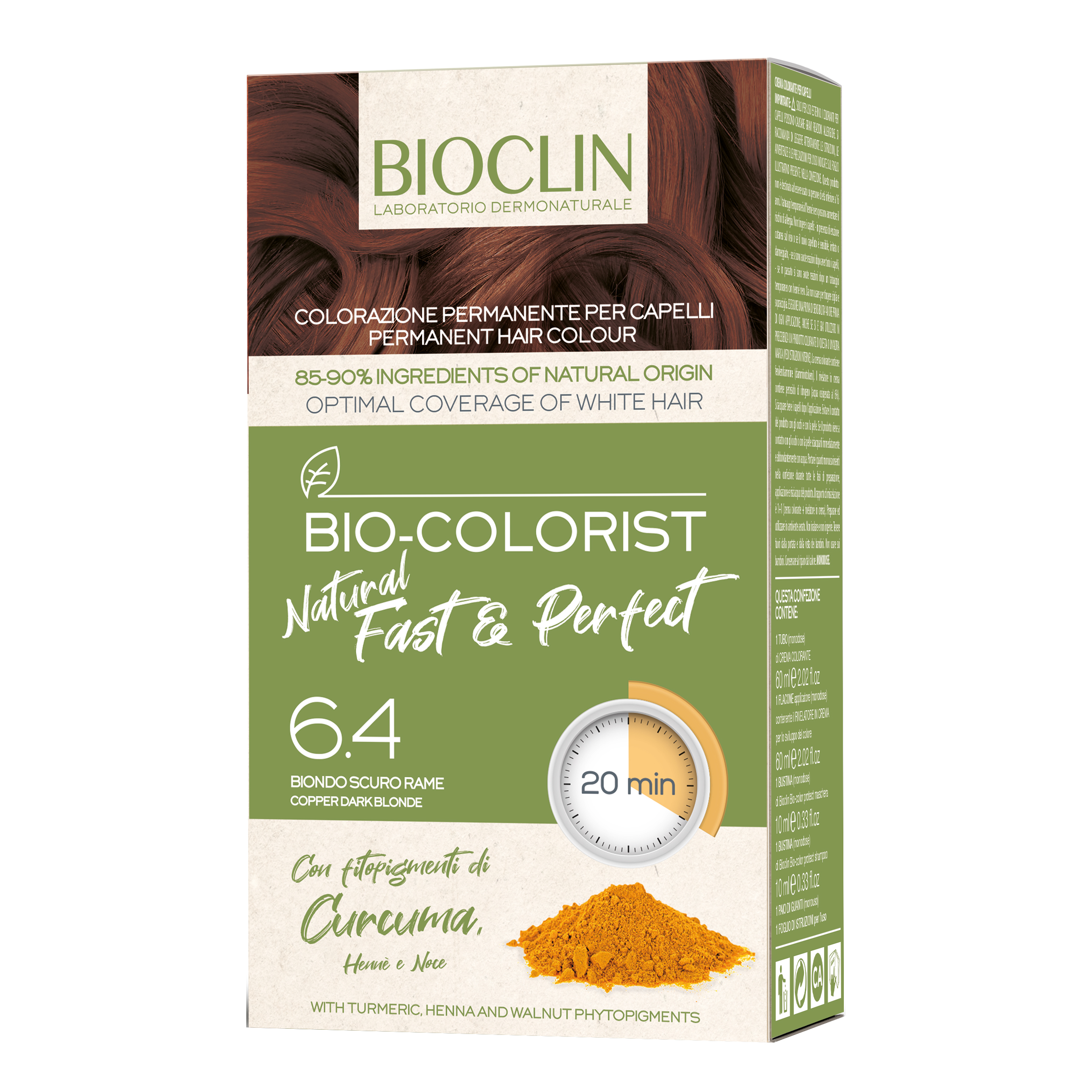 Bioclin bio color fast&amp;perfection 6,4 biondo scuro ramato crema colorante 60 ml + rivelatore in crema 60 ml + bio color shampoo 10 ml + bio color maschera 10 ml