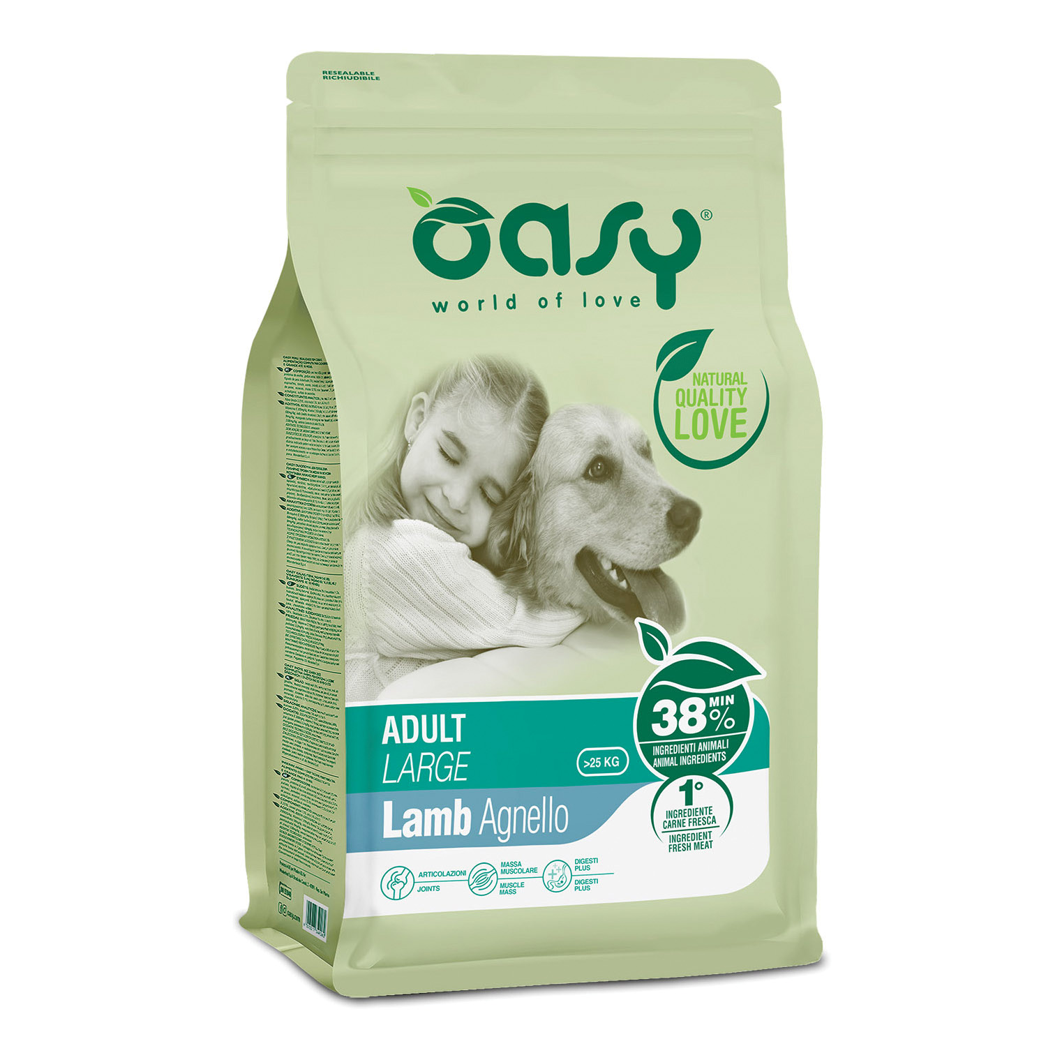 Oasy Cane Lifestage Adulto Large Agnello 12 Kg New Pack
