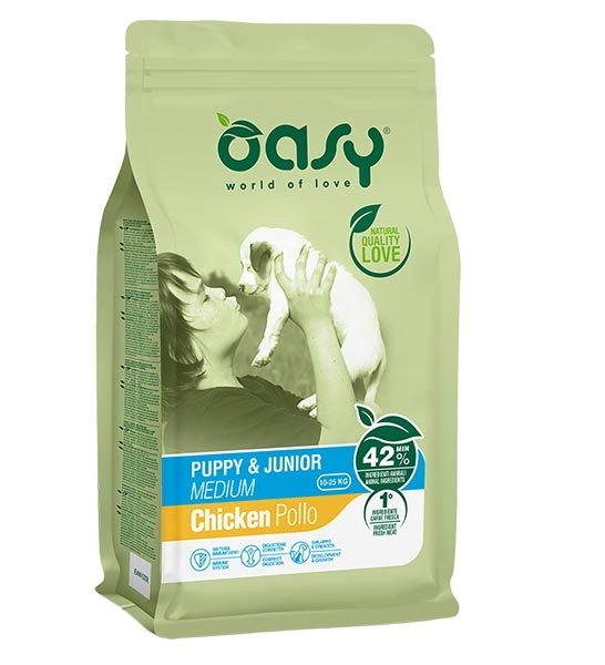 Oasy Cane Lifestage Puppy&amp;Junior Medium Pollo 12 Kg New Pack