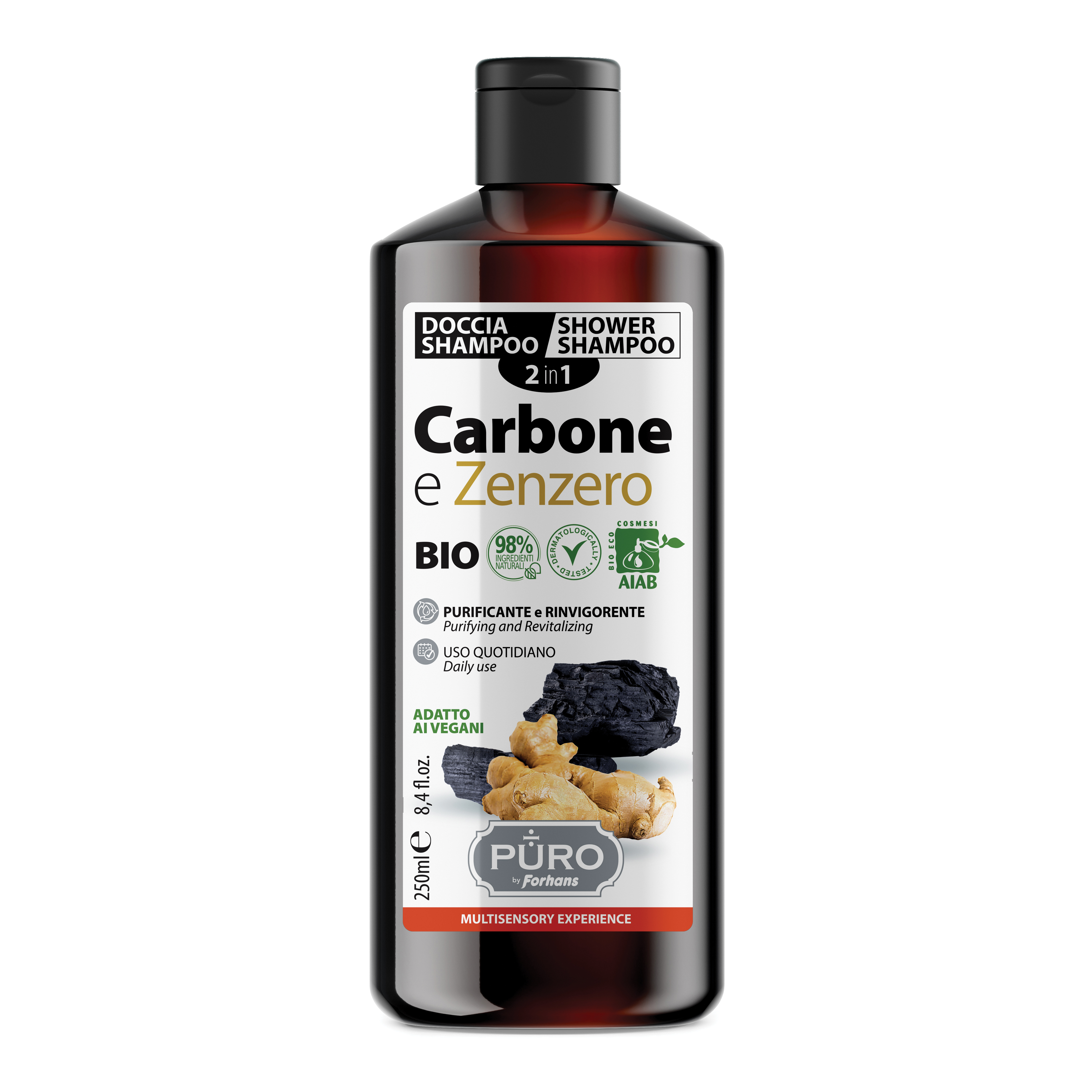Forhans Puro Doccia Shampoo Purificante/Rinvigorente Carbone E Zenzero 250 ml