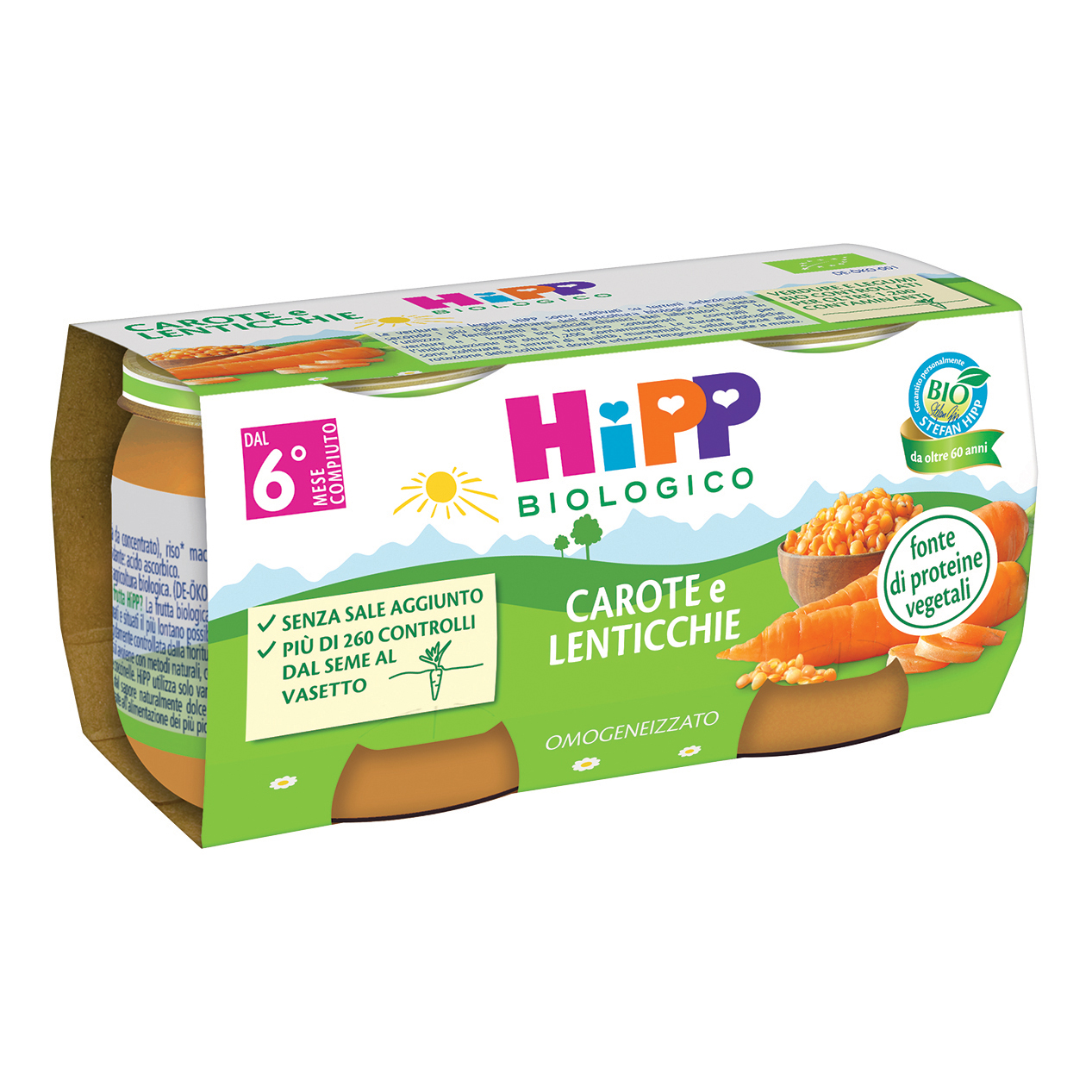 Hipp bio omogeneizzato carote/lenticchie 2x80 g