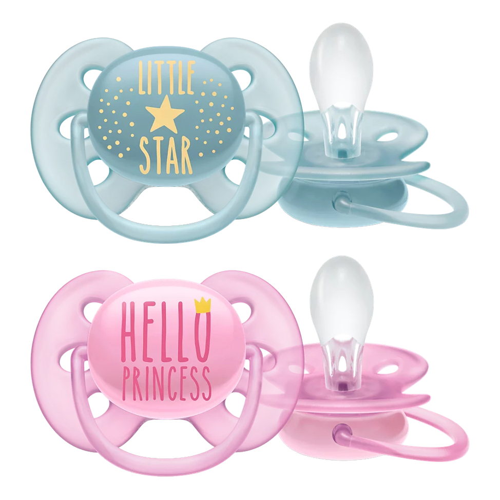 Avent ultra soft succhietto mixed hello princess/little star 6-18 mesi 2 pezzi