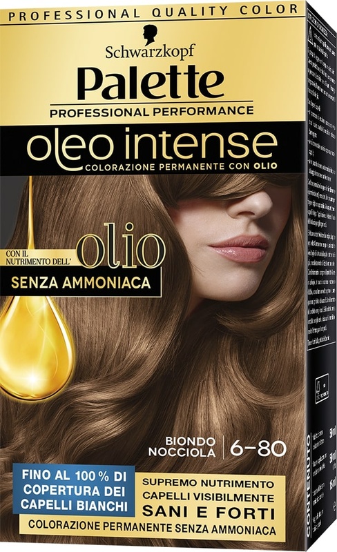 Schwarzkopf palette oleo intense senza ammoniaca con doppio olio attivatore 6-80 biondo nocciola 173 g