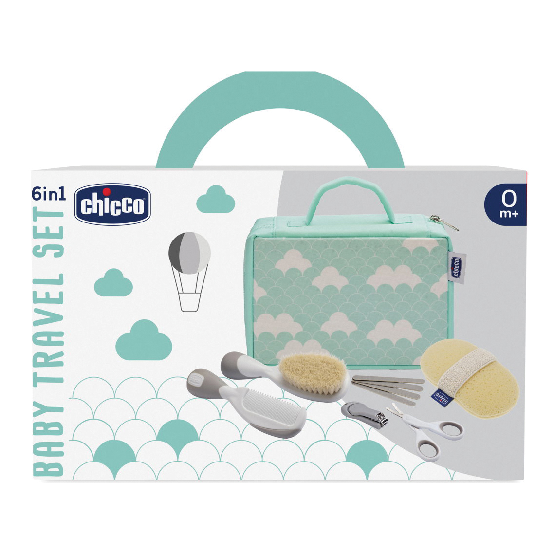 Chicco Set Viaggio Spazzola Pettine Spugna Forbici Tagliaunghie Lim...